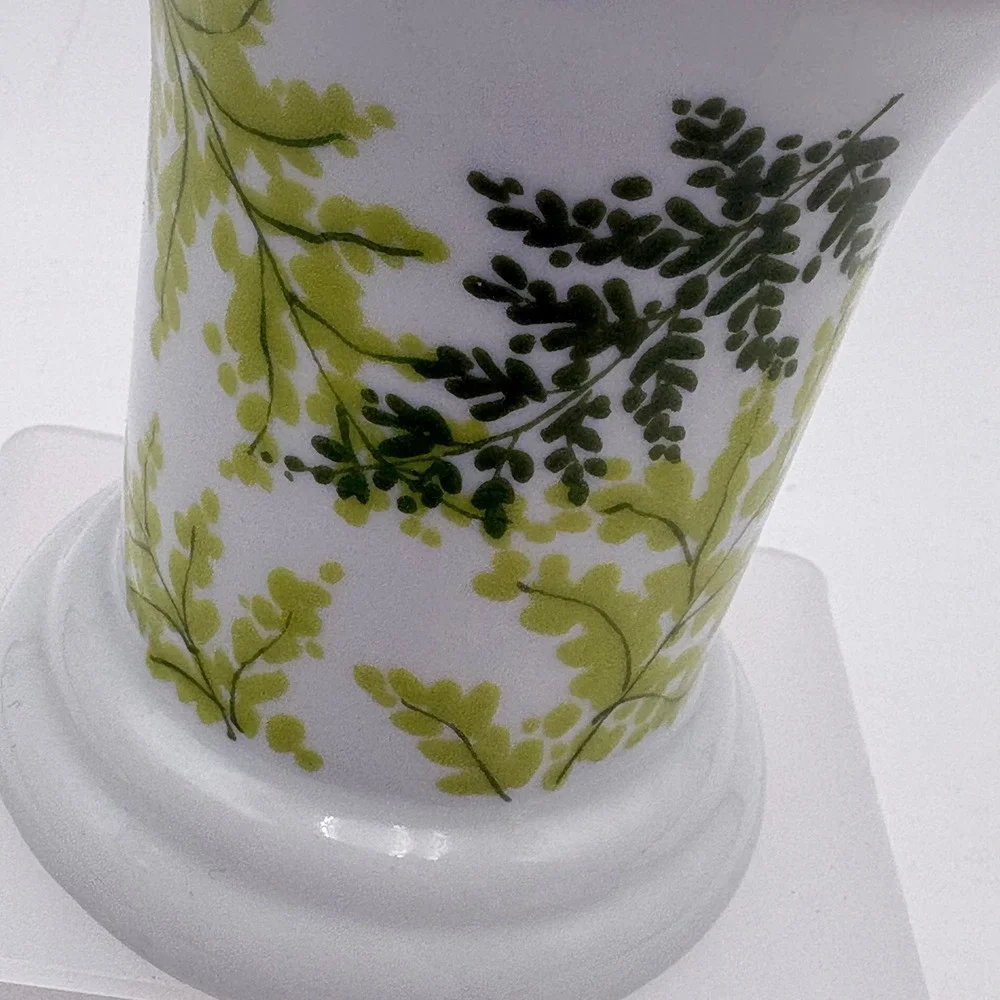 Vintage White Ceramic Toothbrush Holder Green‎ Fern Botanical Leaf 4 Slot Vanity